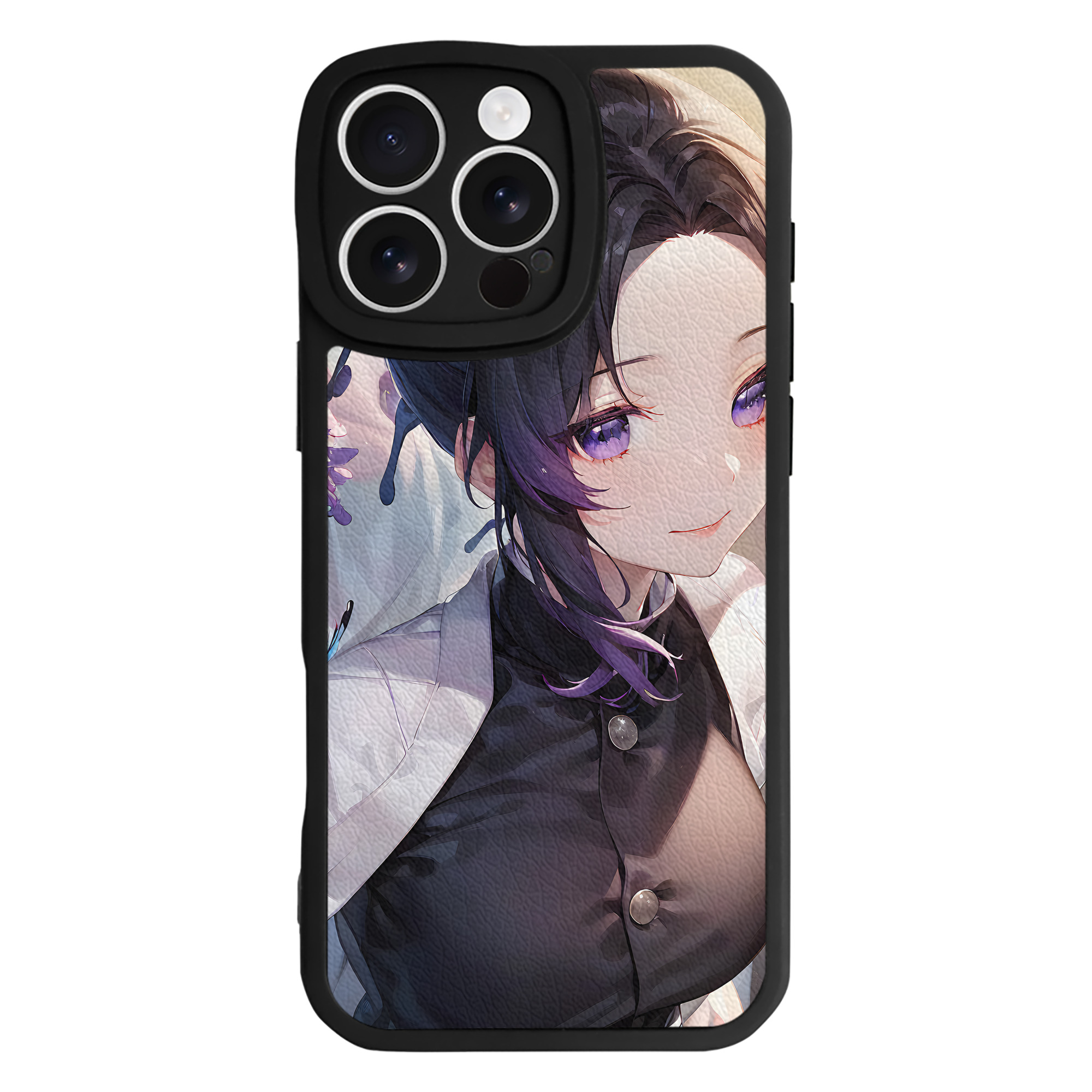 （画像用） 鬼滅の刃（きめつのやいば）蟲柱-胡蝶 しのぶ／こちょう しのぶ Kochou Shinobu 【iPhone 16シリーズ対応】シリコンスマホケース（レザー調） 材質：シリコン